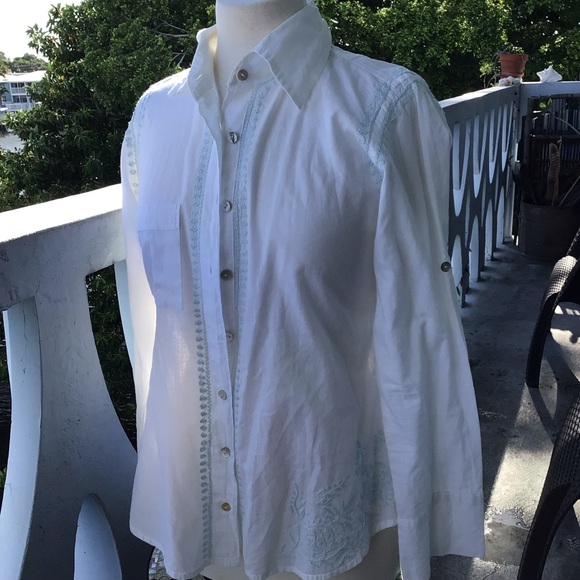 Subtle Luxury Gorgeous Embroidered Cotton Tuxedo Style Long Sleeve Shirt - Picture 12 of 16